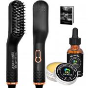 Beard Growth Oil & Beard Guide E-Book,UPGRADED 3 in 1 Hair Straightener Brush Beard Straightening Comb,Unique Stocking Stuffers Gifts for Men Women Him