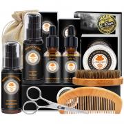 Upgraded Beard Grooming Kit w/Beard Conditioner,Beard Oil,Beard Balm,Beard Brush,Beard Wash,Beard Comb,Beard Scissor,Bag,E-Book,Beard Care Daddy Gifts for Men Him Dad Husband Boyfriend